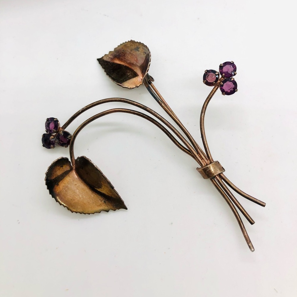 Antique Sterling Amethyst Flower Brooch